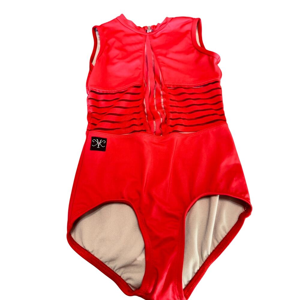 Kandi Kouture Bright Red Mesh Dance Leotard Child XL CXL 10/12